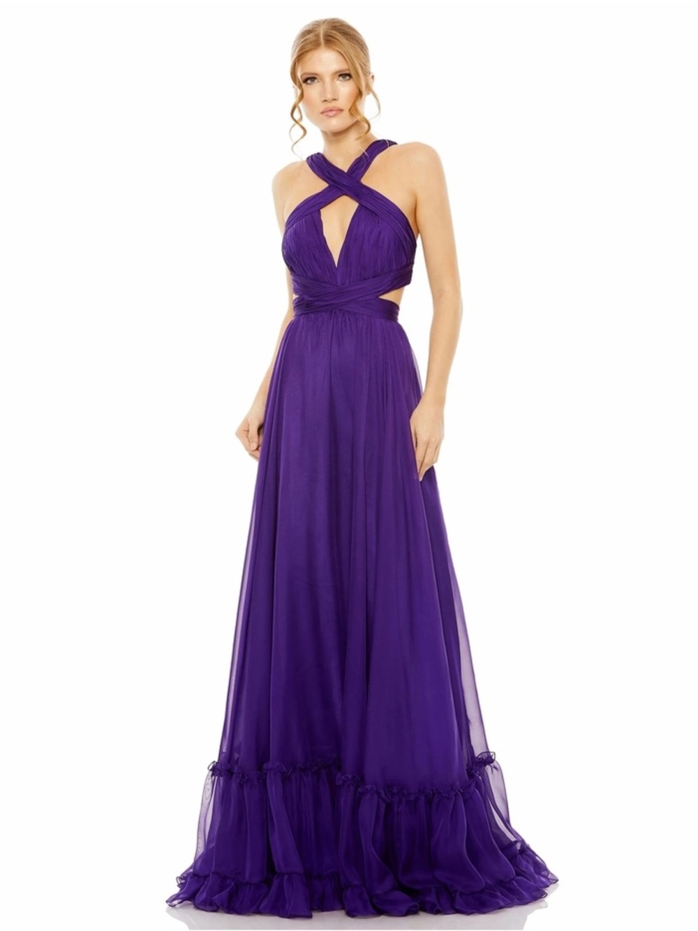 Mac Duggal 68474 Purple Crisscross Open Back Dress
